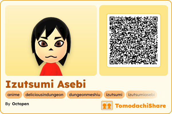 Izutsumi Asebi, a female Mii  with tags: anime, deliciousindungeon, dungeonmeshiu, izutsumi, izutsumiasebi
