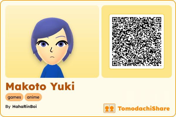 Makoto Yuki, a male Mii  with tags: games, anime