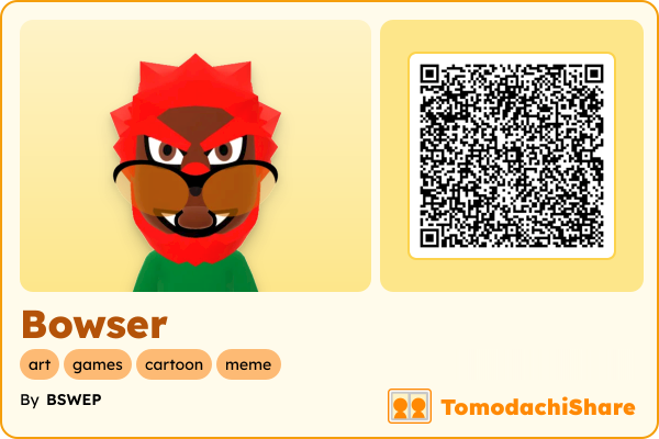 Bowser, a male Mii  with tags: art, games, cartoon, meme