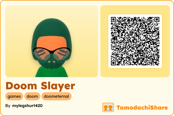 Doom Slayer, a male Mii  with tags: games, doom, doometernal