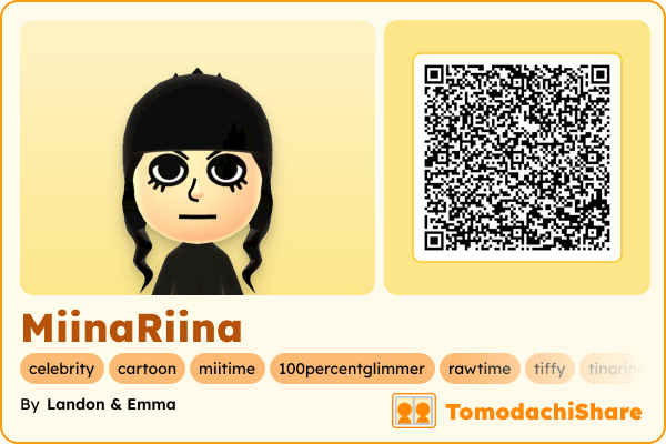 MiinaRiina, a female Mii  with tags: celebrity, cartoon, miitime, 100percentglimmer, rawtime, tiffy, tinarina, tina