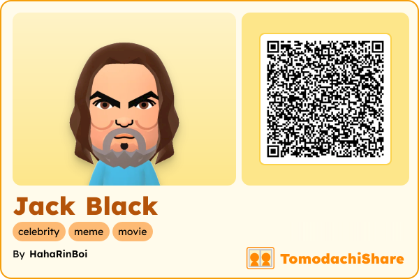Jack Black, a male Mii  with tags: celebrity, meme, movie