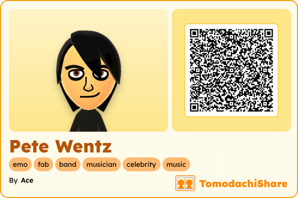 Pete Wentz, a male Mii  with tags: emo, fob, band, musician, celebrity, music