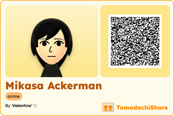 Mikasa Ackerman, a female Mii  with tags: anime
