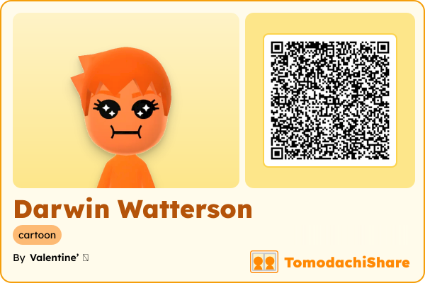 Darwin Watterson, a male Mii  with tags: cartoon