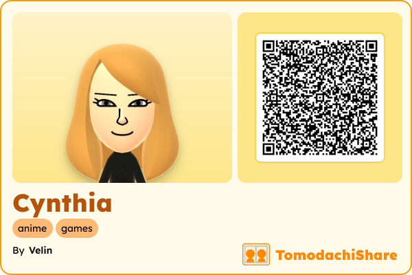 Cynthia, a female Mii  with tags: anime, games