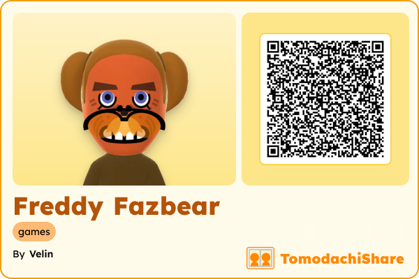 Freddy Fazbear, a male Mii  with tags: games