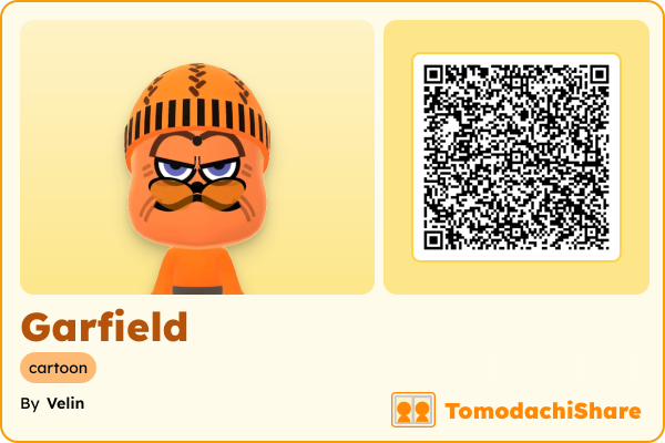 Garfield, a male Mii  with tags: cartoon