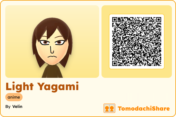 Light Yagami, a male Mii  with tags: anime