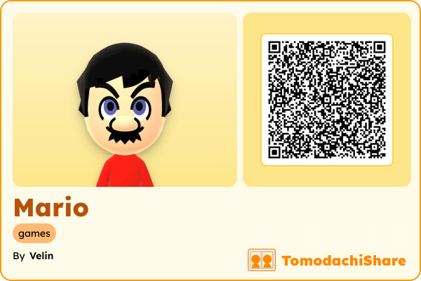 Mario, a male Mii  with tags: games