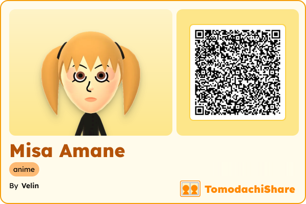 Misa Amane, a female Mii  with tags: anime