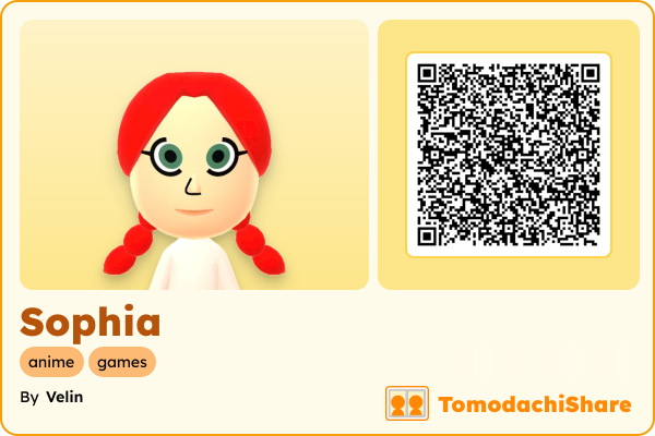 Sophia, a female Mii  with tags: anime, games