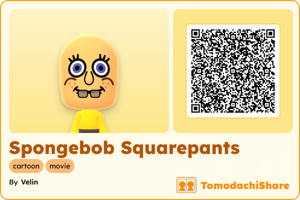 Spongebob Squarepants, a male Mii  with tags: cartoon, movie