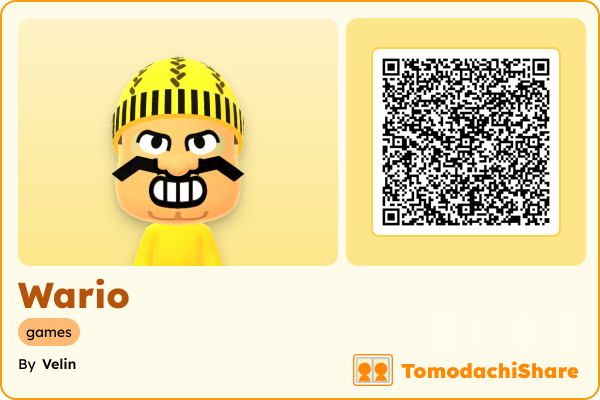 Wario, a male Mii  with tags: games