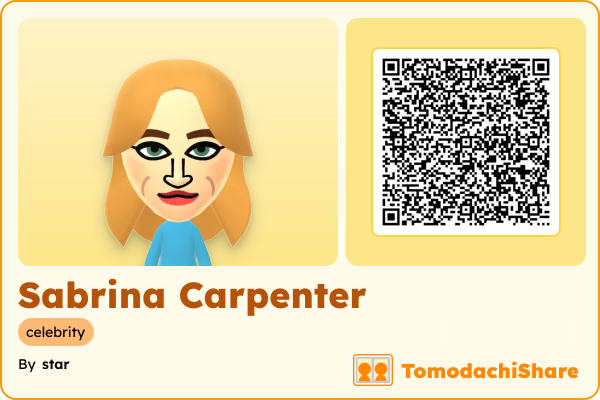 Sabrina Carpenter, a female Mii  with tags: celebrity