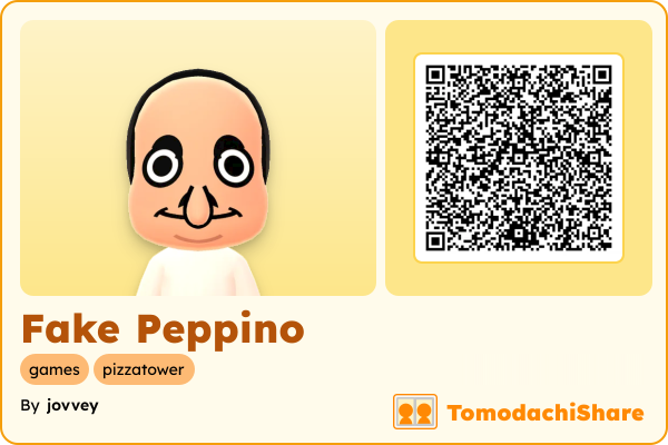 Fake Peppino, a male Mii  with tags: games, pizzatower