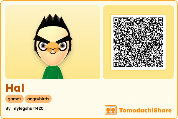Hal, a male Mii  with tags: games, angrybirds