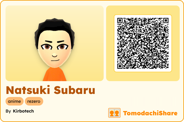 Natsuki Subaru, a male Mii  with tags: anime, rezero