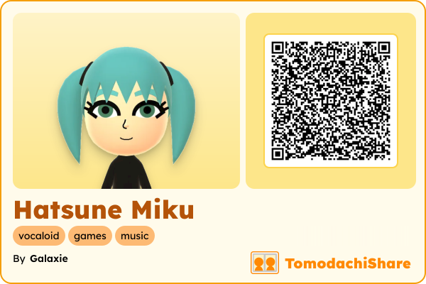 Hatsune Miku, a female Mii  with tags: vocaloid, games, music