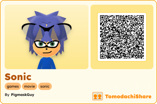 Sonic, a male Mii  with tags: games, movie, sonic