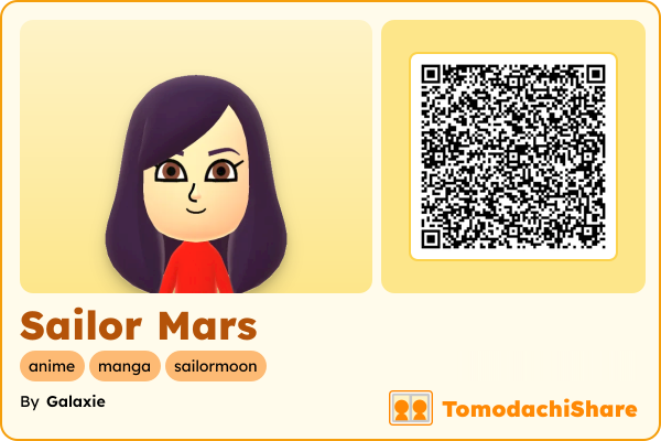 Sailor Mars, a female Mii  with tags: anime, manga, sailormoon