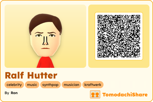 Ralf Hutter, a male Mii  with tags: celebrity, music, synthpop, musician, kraftwerk