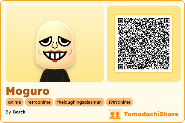 Moguro, a male Mii  with tags: anime, retroanime, thelaughingsalesman, 1989anime