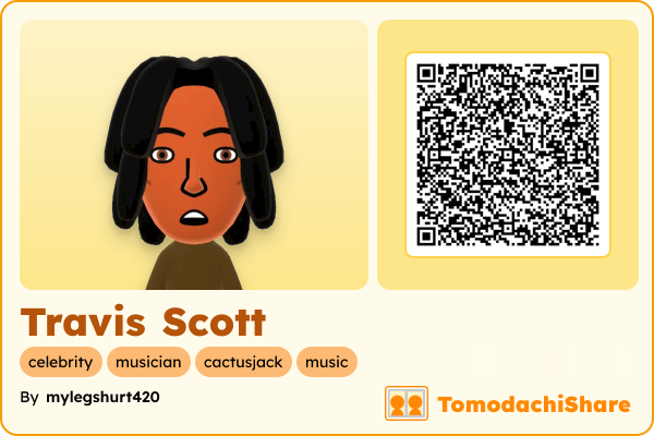 Travis Scott, a male Mii  with tags: celebrity, musician, cactusjack, music