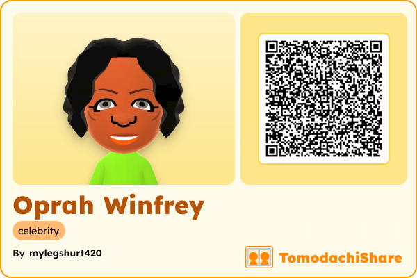 Oprah Winfrey, a female Mii  with tags: celebrity