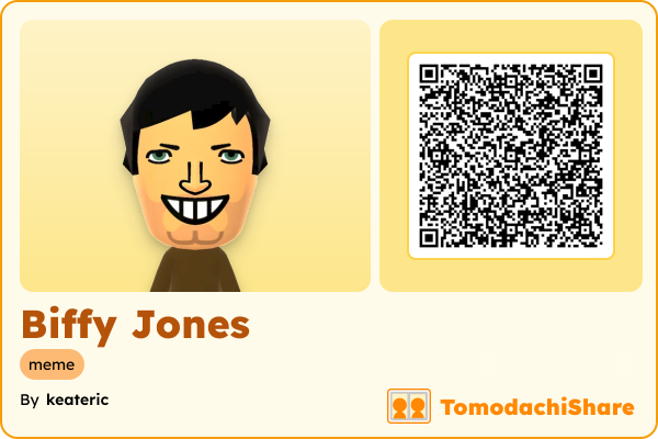 Biffy Jones, a male Mii  with tags: meme