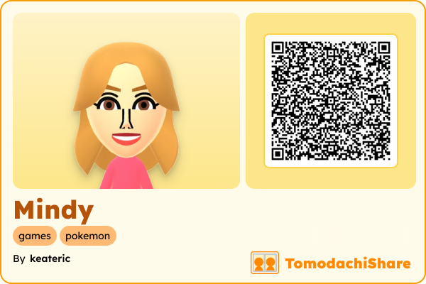 Mindy, a female Mii  with tags: games, pokemon