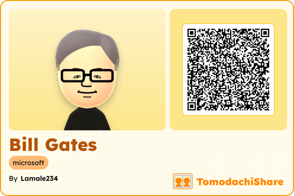 Bill Gates, a male Mii  with tags: microsoft