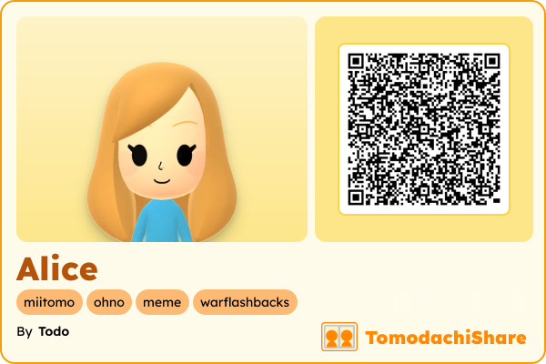 Alice, a female Mii  with tags: miitomo, ohno, meme, warflashbacks