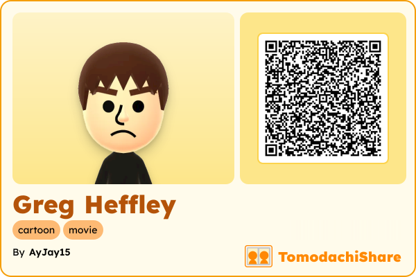 Greg Heffley, a male Mii  with tags: cartoon, movie