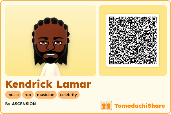 Kendrick Lamar, a male Mii  with tags: music, rap, musician, celebrity