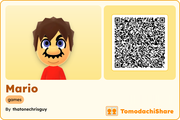 Mario, a male Mii  with tags: games