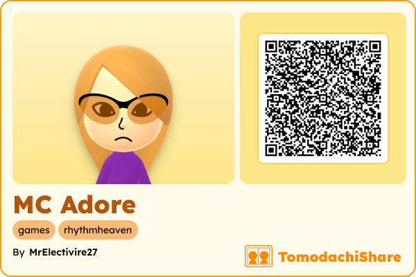 MC Adore, a female Mii  with tags: games, rhythmheaven