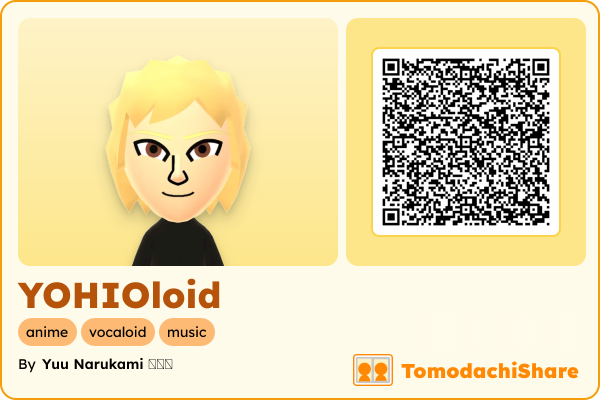 YOHIOloid, a male Mii  with tags: anime, vocaloid, music
