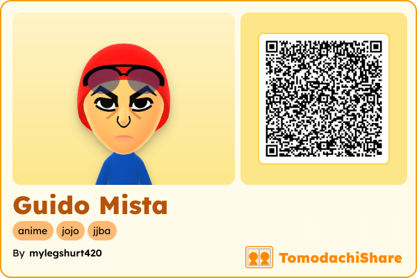 Guido Mista, a male Mii  with tags: anime, jojo, jjba