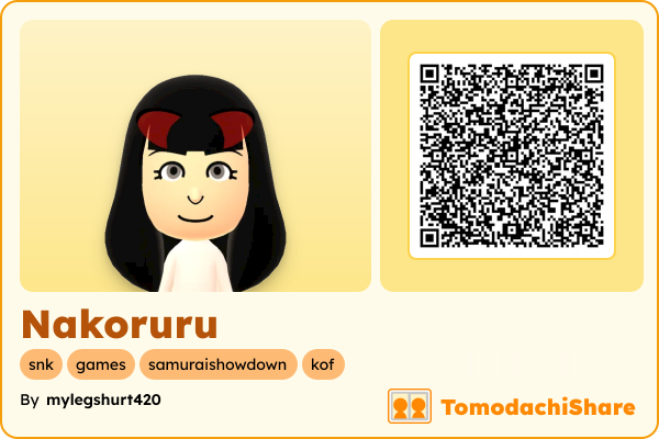 Nakoruru, a female Mii  with tags: snk, games, samuraishowdown, kof