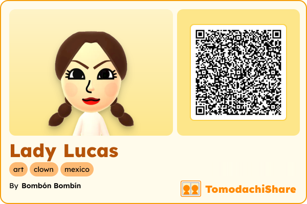 Lady Lucas, a female Mii  with tags: art, clown, mexico