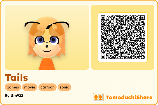 Tails, a female Mii  with tags: games, movie, cartoon, sonic