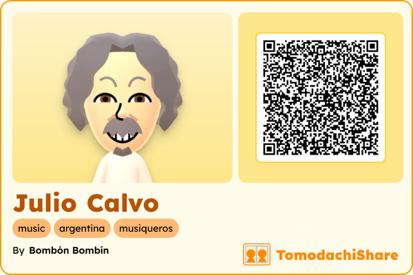 Julio Calvo, a male Mii  with tags: music, argentina, musiqueros