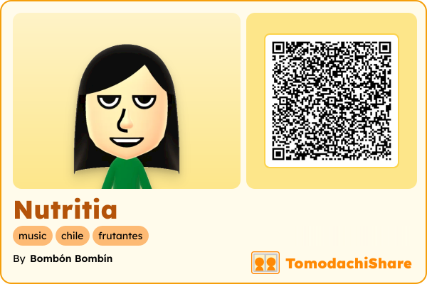 Nutritia, a female Mii  with tags: music, chile, frutantes