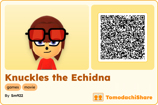 Knuckles the Echidna, a male Mii  with tags: games, movie