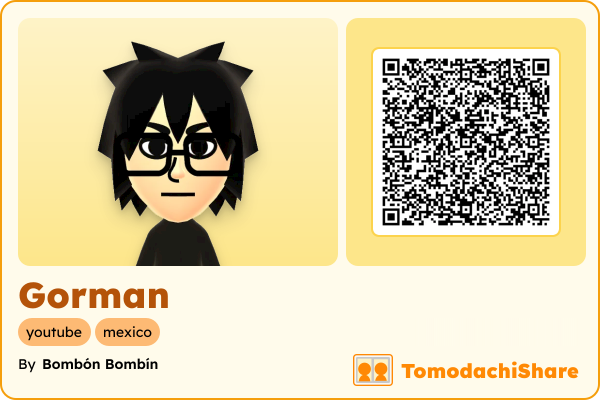 Gorman, a male Mii  with tags: youtube, mexico