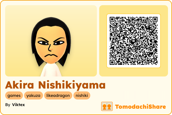 Akira Nishikiyama, a male Mii  with tags: games, yakuza, likeadragon, nishiki
