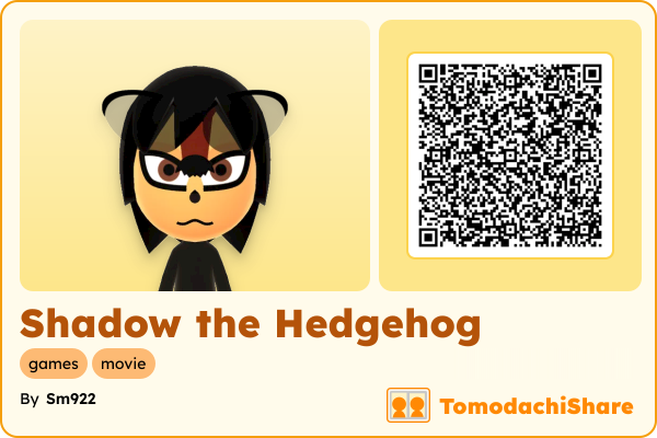 Shadow the Hedgehog, a male Mii  with tags: games, movie