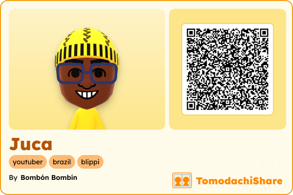 Juca, a male Mii  with tags: youtuber, brazil, blippi