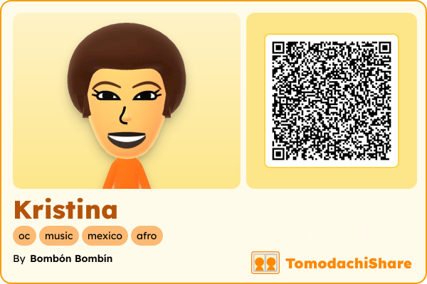 Kristina, a female Mii  with tags: oc, music, mexico, afro